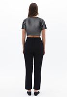 Bayan Siyah Keten Karışımlı Carrot-Fit Pantolon