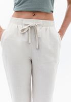 Bayan Bej Keten Karışımlı Carrot-Fit Pantolon