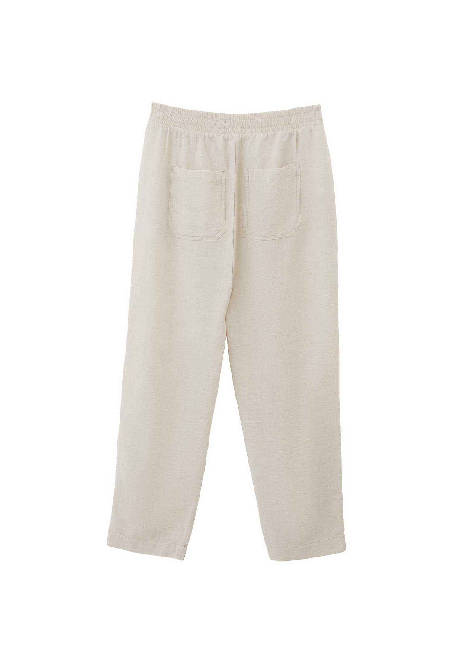Bej Keten Karışımlı Carrot-Fit Pantolon