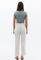 Bayan Bej Keten Karışımlı Carrot-Fit Pantolon