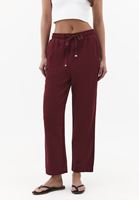 Bayan Kırmızı Keten Karışımlı Carrot-Fit Pantolon