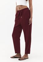 Bayan Kırmızı Keten Karışımlı Carrot-Fit Pantolon