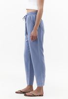 Bayan Mavi Keten Karışımlı Carrot-Fit Pantolon