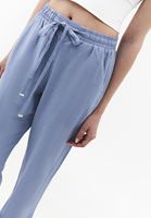 Bayan Mavi Keten Karışımlı Carrot-Fit Pantolon