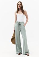 Bayan Yeşil Keten Karışımlı Wide-Leg Pantolon