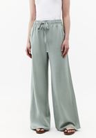 Bayan Yeşil Keten Karışımlı Wide-Leg Pantolon