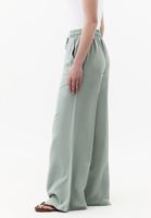 Bayan Yeşil Keten Karışımlı Wide-Leg Pantolon