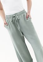 Bayan Yeşil Keten Karışımlı Wide-Leg Pantolon