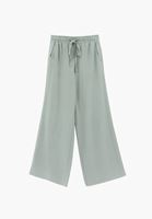 Bayan Yeşil Keten Karışımlı Wide-Leg Pantolon