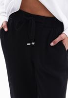 Bayan Siyah Keten Karışımlı Wide-Leg Pantolon