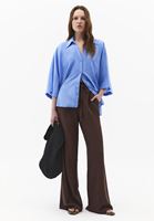 Bayan Kahverengi Keten Karışımlı Wide-Leg Pantolon