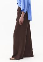 Bayan Kahverengi Keten Karışımlı Wide-Leg Pantolon