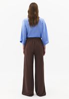 Bayan Kahverengi Keten Karışımlı Wide-Leg Pantolon