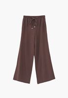 Bayan Kahverengi Keten Karışımlı Wide-Leg Pantolon