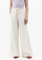 Bayan Bej Keten Karışımlı Wide-Leg Pantolon