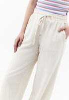 Bayan Bej Keten Karışımlı Wide-Leg Pantolon