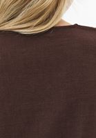 Bayan Kahverengi Keten Karışımlı V Yaka Bluz