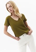 Bayan Yeşil Keten Karışımlı Tişört