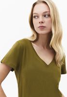 Bayan Yeşil Keten Karışımlı Tişört
