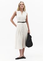 Bayan Bej Keten Karışımlı Kemerli Elbise