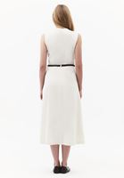 Bayan Bej Keten Karışımlı Kemerli Elbise