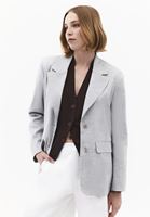 Bayan Gri Keten Karışımlı Oversize Blazer Ceket