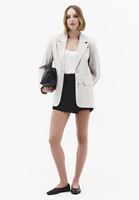 Bayan Bej Keten Karışımlı Oversize Blazer Ceket