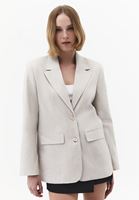 Bayan Bej Keten Karışımlı Oversize Blazer Ceket