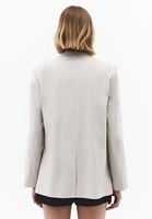 Bayan Bej Keten Karışımlı Oversize Blazer Ceket