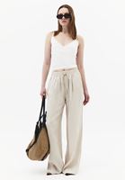 Bayan Bej Keten Wide-Leg Pantolon