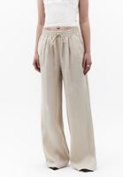 Bayan Bej Keten Wide-Leg Pantolon