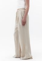 Bayan Bej Keten Wide-Leg Pantolon