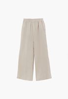 Bayan Bej Keten Wide-Leg Pantolon