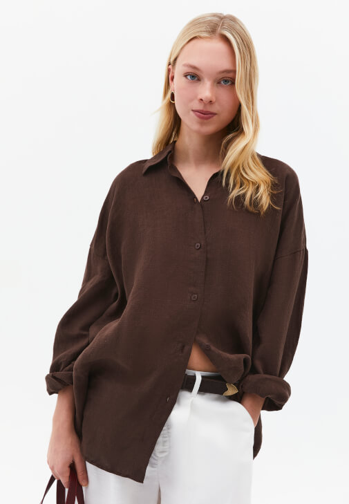  Keten Düğmeli Gömlek