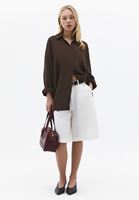 Bayan Kahverengi Keten Düğmeli Gömlek