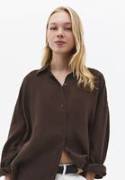 Bayan Kahverengi Keten Düğmeli Gömlek