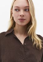 Bayan Kahverengi Keten Düğmeli Gömlek