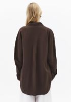 Bayan Kahverengi Keten Düğmeli Gömlek