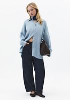 Bayan Mavi Keten Düğmeli Gömlek