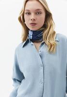 Bayan Mavi Keten Düğmeli Gömlek