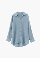 Bayan Mavi Keten Düğmeli Gömlek