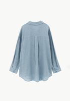 Bayan Mavi Keten Düğmeli Gömlek