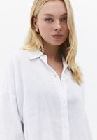 Bayan Beyaz Keten Düğmeli Gömlek