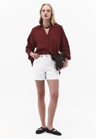 Bayan Bordo Keten Oversize Gömlek