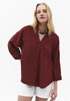 Bayan Bordo Keten Oversize Gömlek