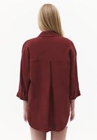 Bayan Bordo Keten Oversize Gömlek