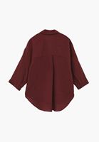 Bayan Bordo Keten Oversize Gömlek