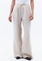 Bayan Bej Keten Wide-Leg Pantolon