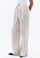 Bayan Bej Keten Wide-Leg Pantolon