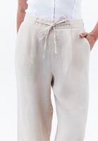 Bayan Bej Keten Wide-Leg Pantolon